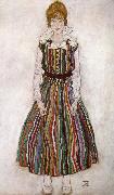 Portrait of Edith Schiele in a Striped Dress Egon Schiele